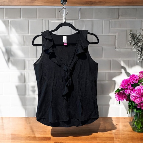 NO BO Black Sleeveless Top with Ruffles - Picture 12 of 12